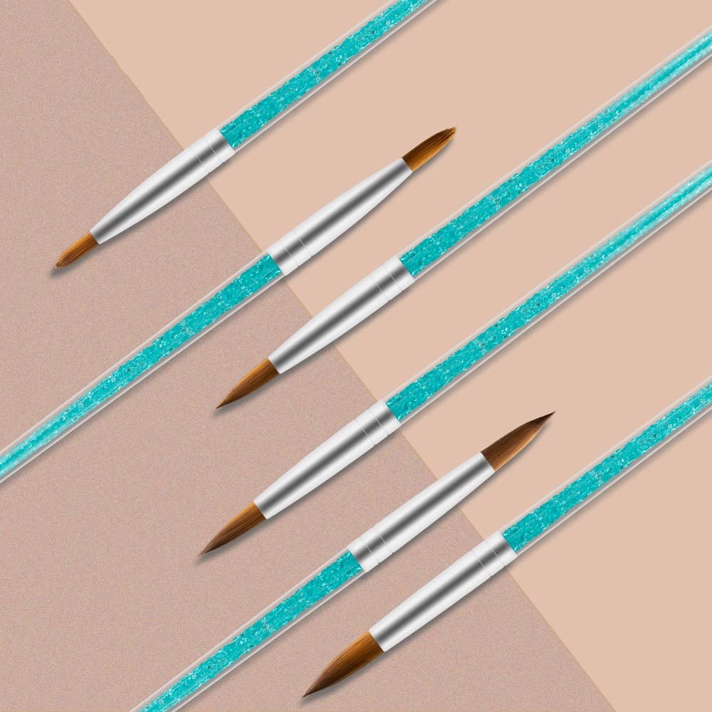 N/A 6 Pz/set Spazzola per Unghie in Nylon per Capelli Manico in Strass Blu Kolinsky Pennello in Acrilico Penna per Gel per Unghie Costruttore Intaglio Punteggiatura Disegno WolFums