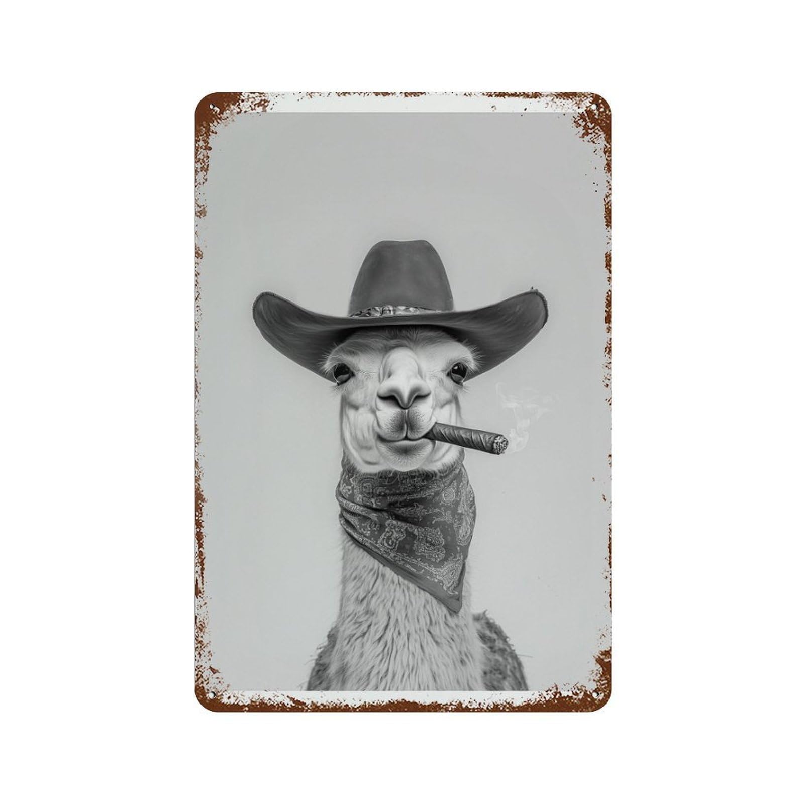 xiaoxiaoshen Llama Cowboy Vintage Western Animal Wall Decor Art Metal Tin Poster Modern Home Decor Art Home Bar Shop Decorations Vintage Sign 30x20cm