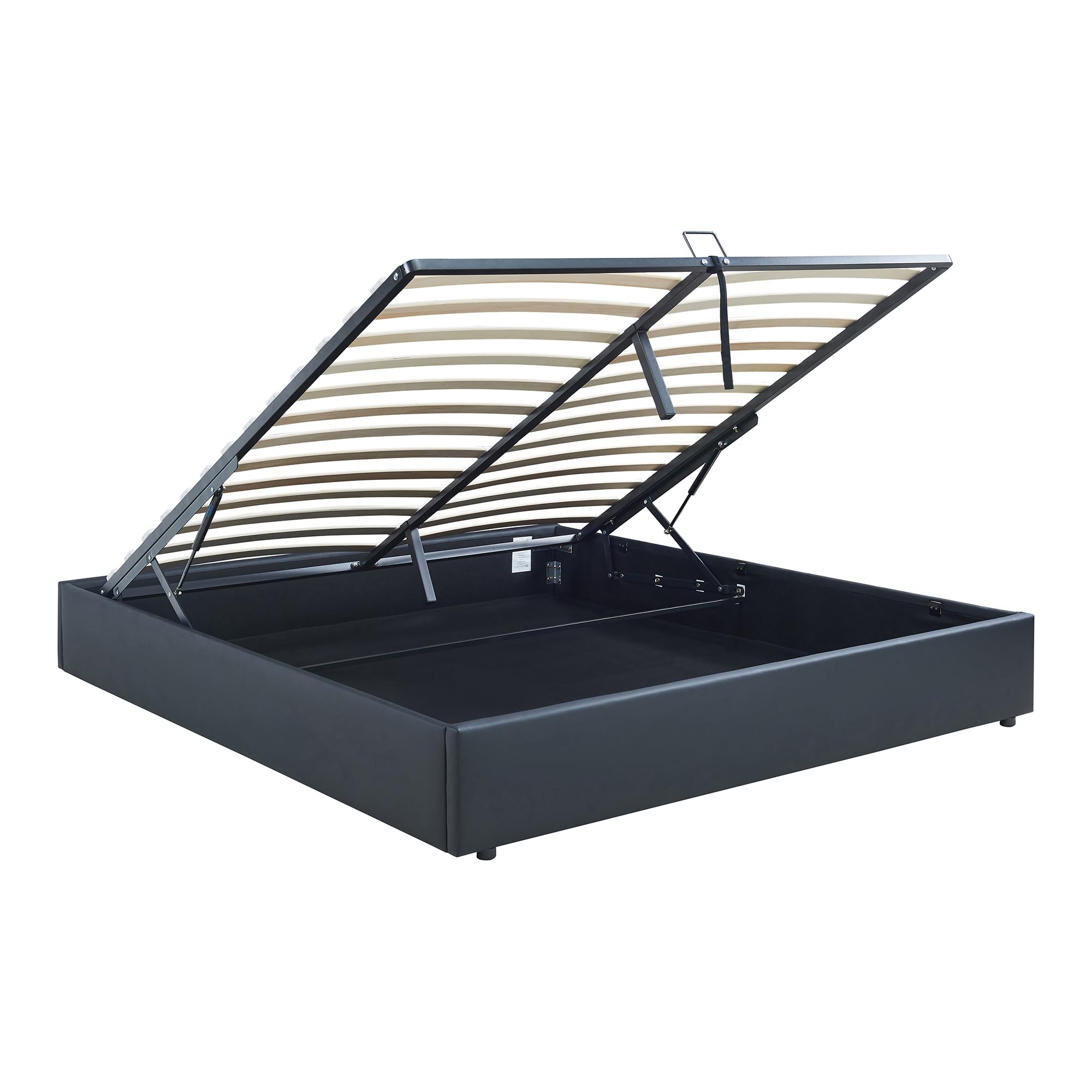 [en.casa] Cama Matrimonio NOLA Canapé Abatible con Somier y Colchón 180x200 cm Espacio de Almacenamiento Cama Tapizado Polipiel MDF Contrachapado 206 x 181 x 28 cm - Negro