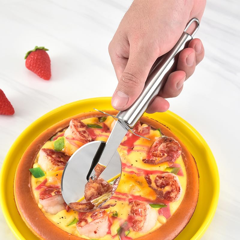 Paslanmaz Çelik Pizza Ruleti, Hamur Kesici, Profesyonel Mutfak Aleti 20 Cm Pizza Kesici Tekerlek Yapışmaz Bıçak,Çelik Pizza Bıcağı