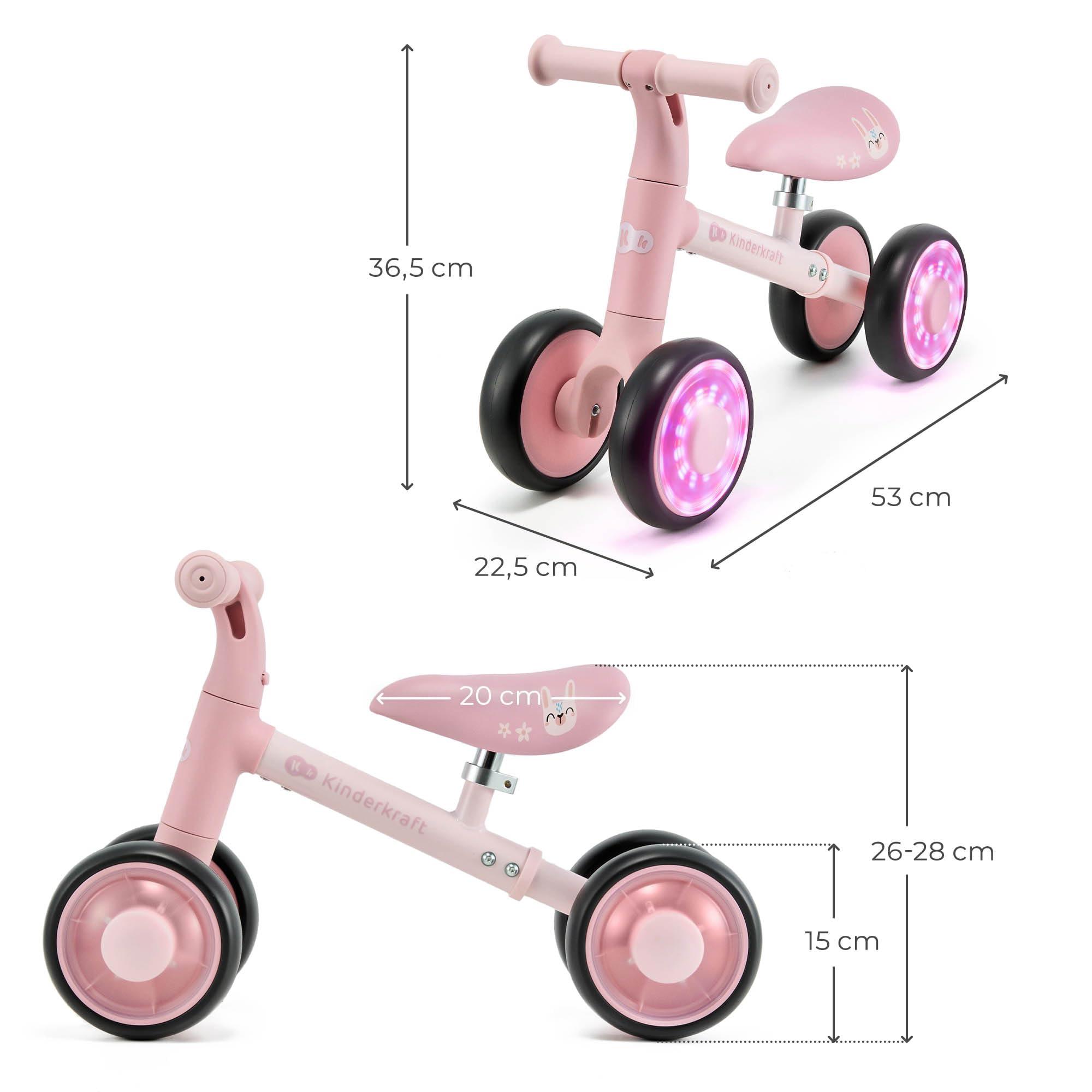 Kinderkraft Cutie Flash Bicicleta de Aprendizaje para niños, sin Pedales, Ruedas con Luces LED, diseño Moderno, construcción Segura, para niños a Partir de 1 año
