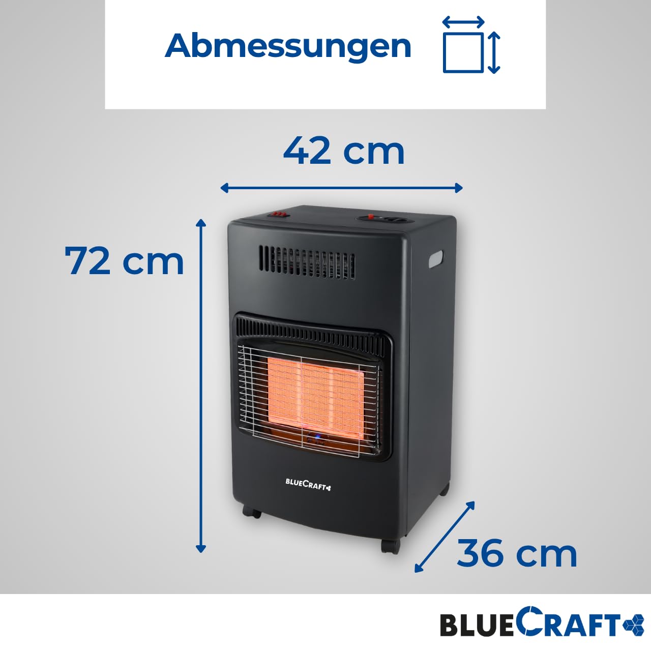Bluecraft 3-in-1 Gas-Ofen & Elektroheizung | Heizofen in PREMIUM QUALITÄT | Gasheizer Infrarot Heizstrahler 4,2 kW (mit Gasschlauch, Gasregler, GF-Schlüssel, 11kg Gasflasche ungefüllt)