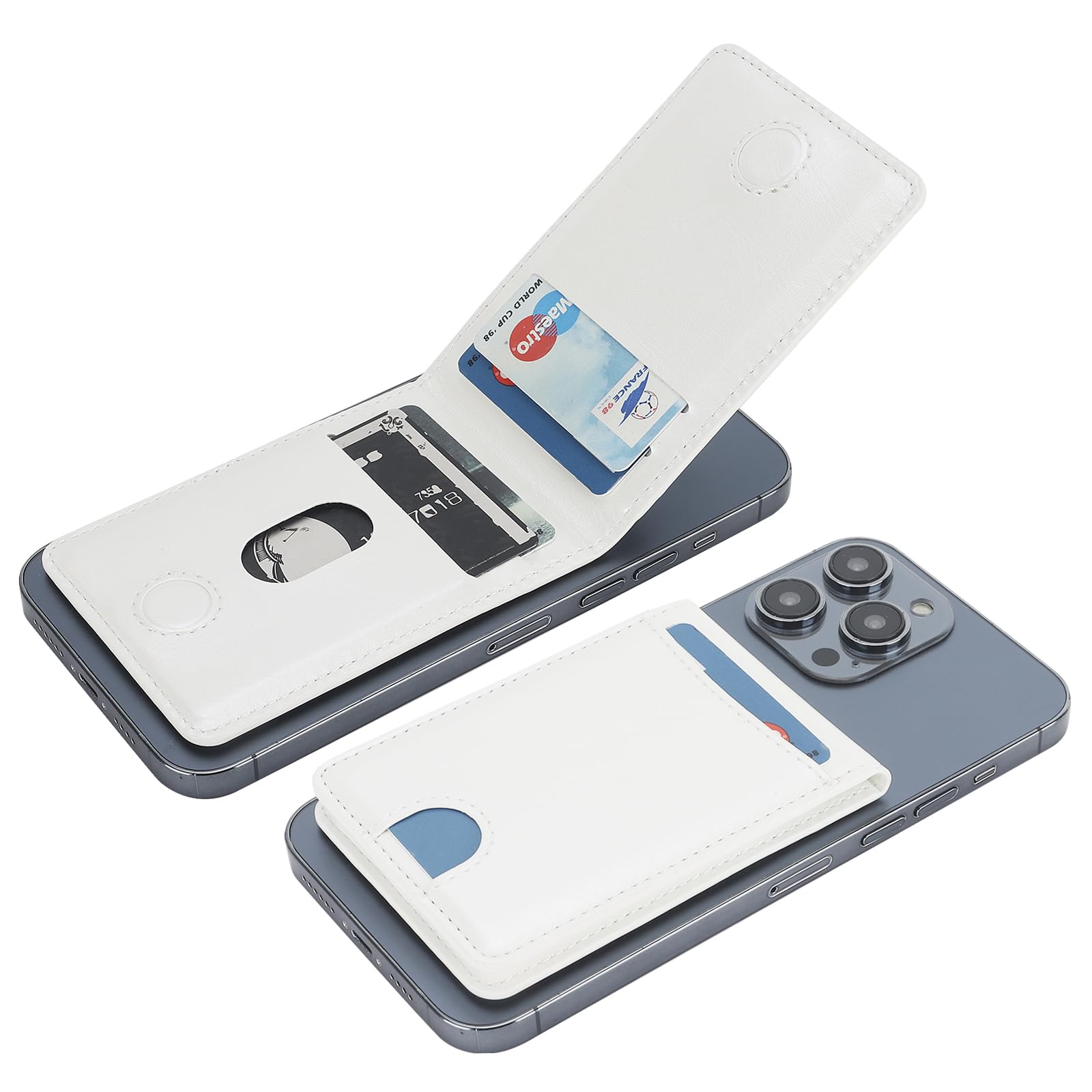 KIHUWEY for MagSafe Wallet Card Holder with Magnetic, Mag Safe Leather Detachable Kickstand RFID Wallet for iPhone 15/14 Pro Max/14 Pro/14/14 Plus/13/12 Series Not for iPhone 13/12 mini (White)