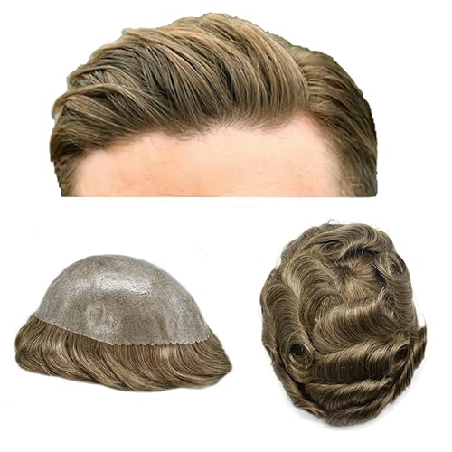 Miniatura 7 de Tupé de pelo para hombres, sistema de reemplazo de cabello completo de polietileno para hombre, tupé duradero, sistema de cabello humano europeo