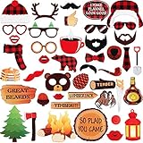 44 Pieces Lumberjack Photo Props Lumberjack Photo Booth Props for Lumberjack Themed Parties Decoration