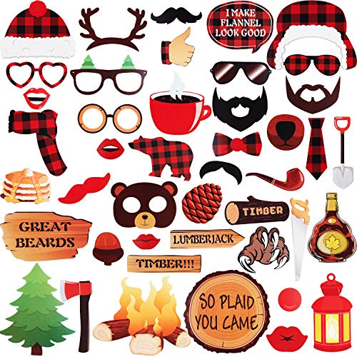 44 Pieces Lumberjack Photo Props Lumberjack Party Supplies Plaid Lumberjack Photo Booth Props 1st Birthday Decorations for Boys Lumberjack Themed Parties, Weddings, Baby Showers Themed Events