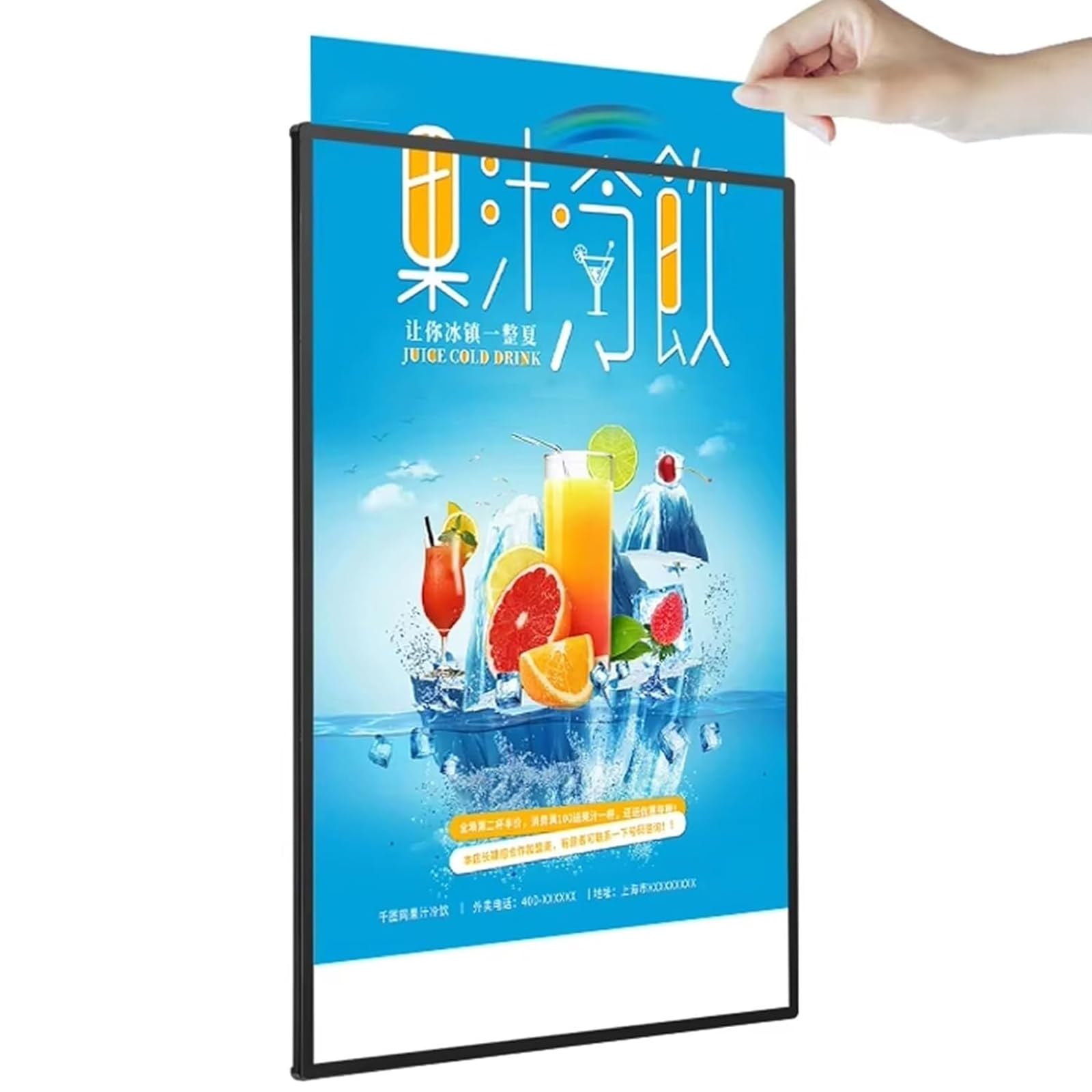 Caja de Luz LED Publicitaria Ultra-Delgada, Marco de Póster Retroiluminado con Diseño Extraíble, Pantalla LED Brillante para Pared, Escritorio o Colgar, Perfecto para Comercio, Cine, Restaurante, A1