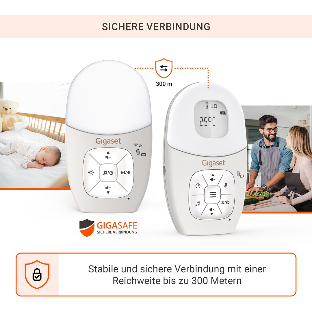 Gigaset Baby 100 Audio – Audio-Babyphone mit DECT-Technologie – Sichere Zwei-Wege-Kommunikation – 300m Reichweite - Fütterungstimer - Temperatursensor - Nachtlicht, Warm Grey [Deutsche Version]
