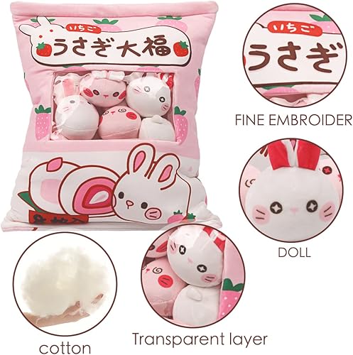 Miniatura 5 de ARELUX Bonita almohada de pudín de peluche de conejo bolsa de juguetes extraíble de animales de peluche de 8 piezas de felpa creativa, almohada