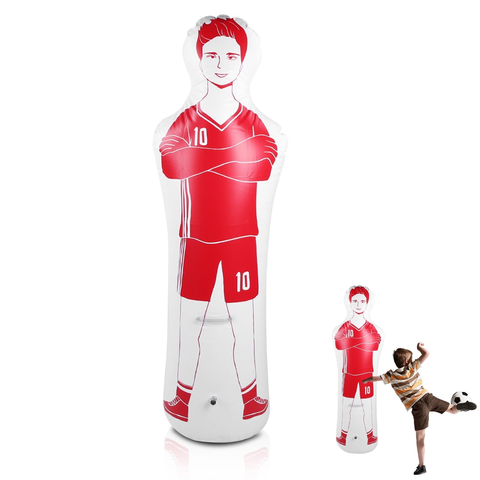 Inflatable Football Training Dummy, 40x160cm / 15.75x62.99in Soccer Dummy Goalkeepr Air Mannequin Free Kick Defender for Children Adult(Red)