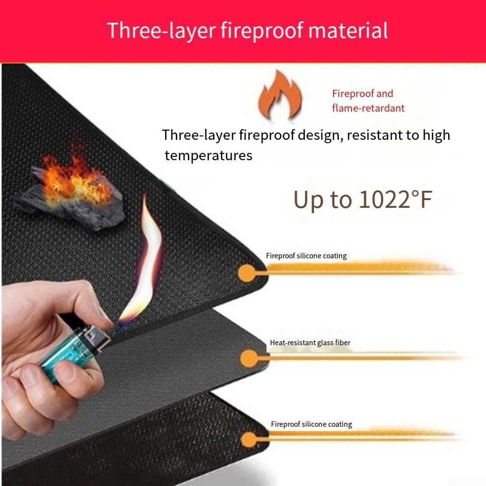 Tapis d'isolation ignifuge en fibre de verre 120 x 80 cm pour barbecue extérieur et poêle