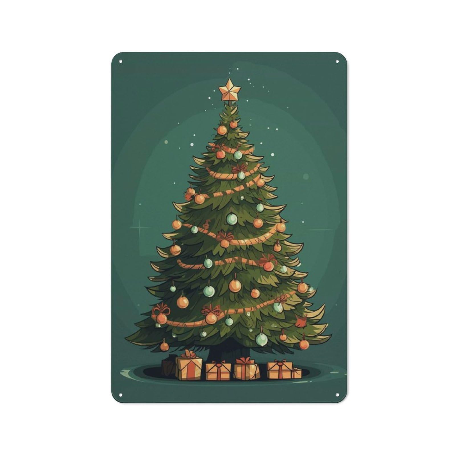 Junmoney Christmas Tree Metal Plaque 30X20cm With For Pub Or Café, Rustic Decor, For Pub Decor Enthusiasts