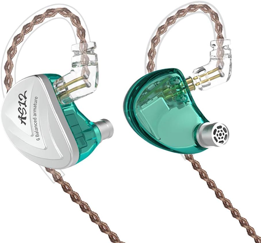 KZ-AS12 in-Ear Monitors, 12BA(6BA on Each Side) HiFi Stereo Noise Isolating IEM Earphones/Earbuds/Headphones with Detachable Cable Universal-Fit Wired Sports 0.75mm 2PIN (Without MIC, Cyan)