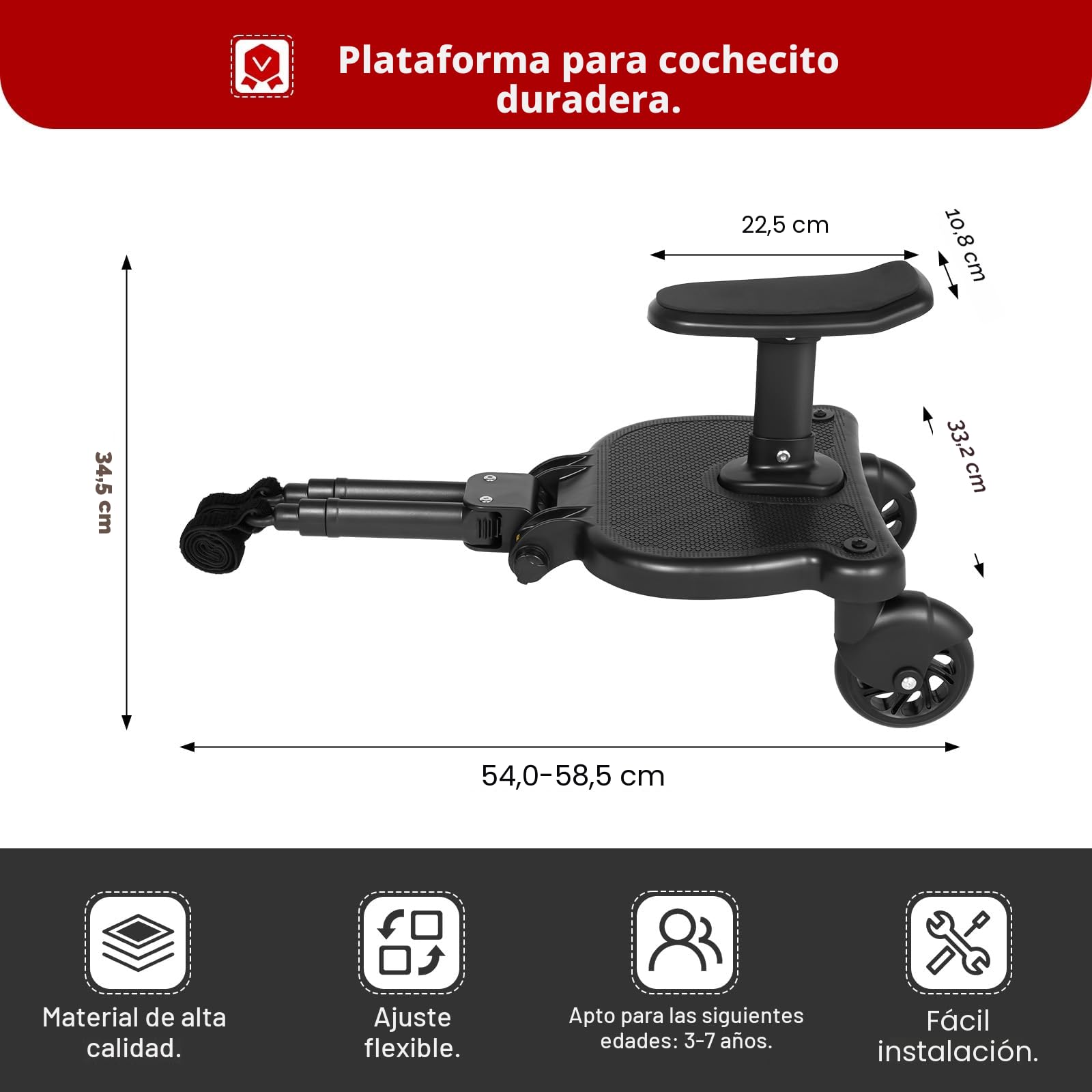 Pedal universal para cochecito de bebé con ruedas de seguridad, monopatín y asiento, tabla para niños de 3 a 7 años