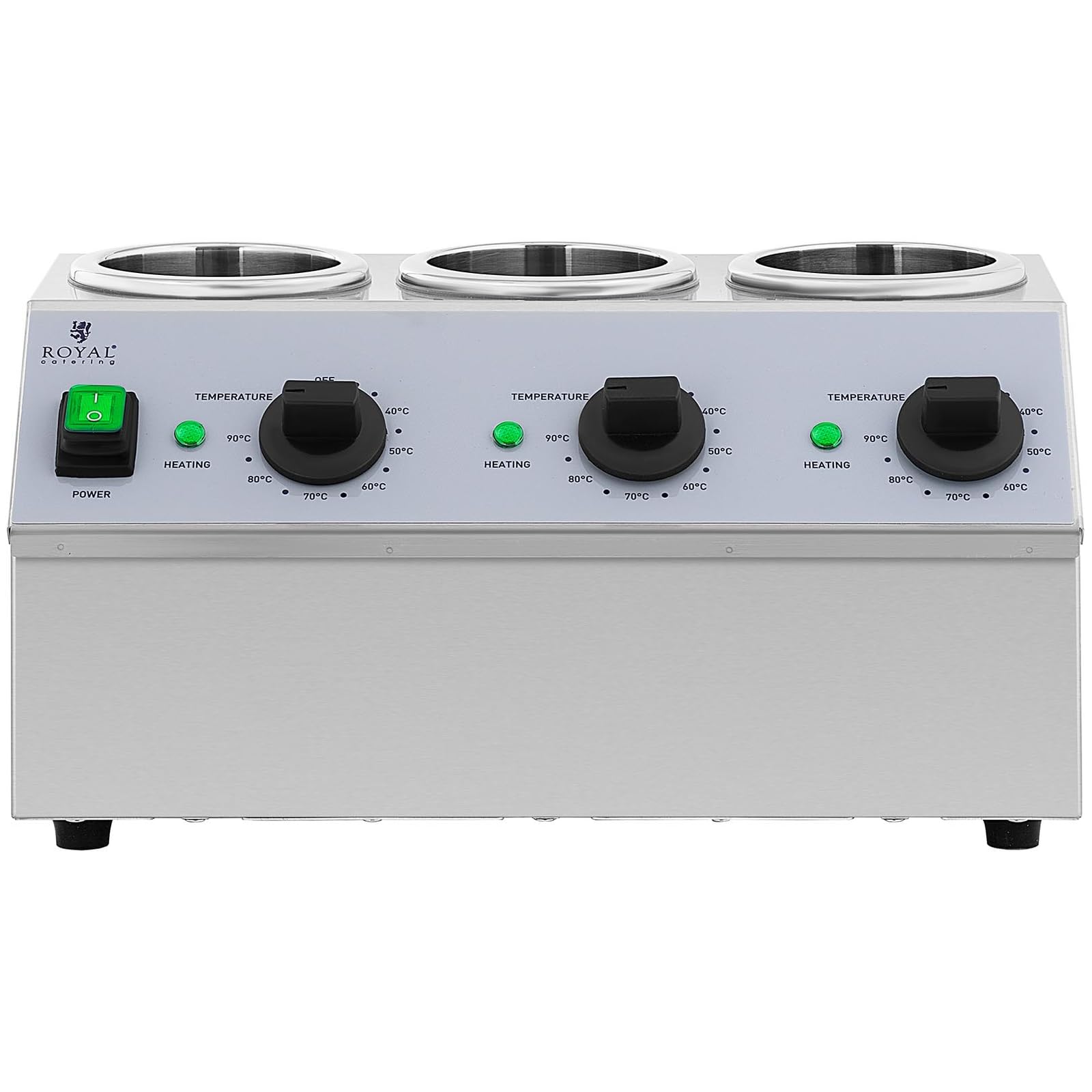 Royal Catering RCSW-14 Riscaldatore per salsa 3 x 1 L Pannello di controllo superiore 40-90 °C 550 W Riscaldatore per salsa per cioccolato