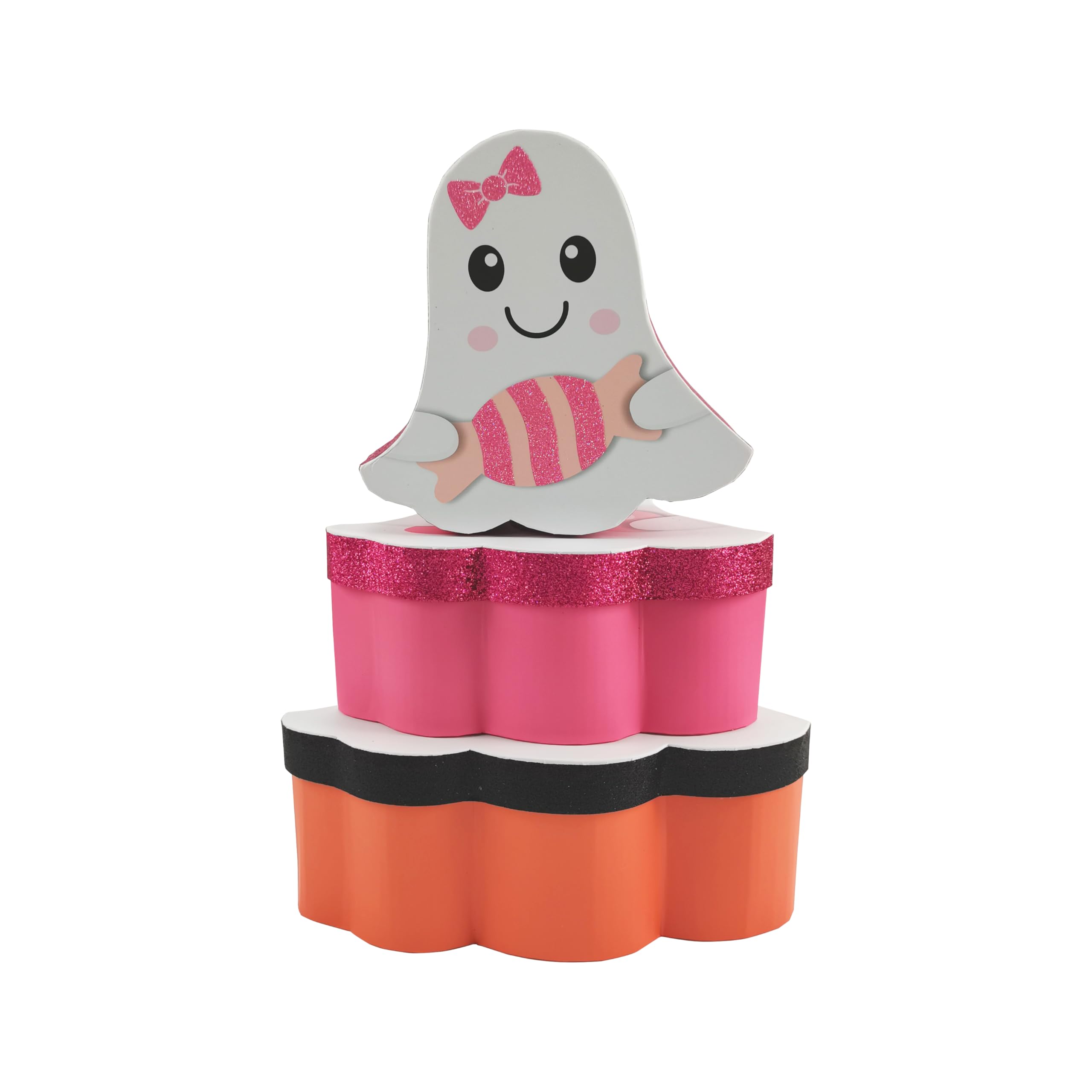 VOTUM Set of 3 Nesting Holiday Storage Boxes - Decorative Treasure Chest Stackable Paperboard Containers with Fitted Lids - Ghost Storage Boxes (Pink)