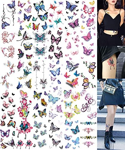 30 Sheets Butterfly Temporary Tattoos For Women Girls Adults 3D Butterflies Sexy Fake Tattoo Stickers Waterproof Body Art Colored Temp Tattoo Paper (Butterfly-30)