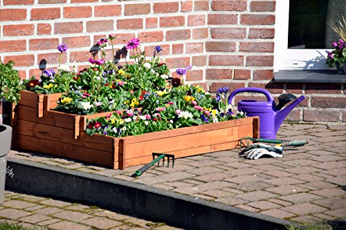 dobar® 58180FSC Hochbeet Peru Blumenbeet Dreistufig | Kräuterbeet Massivholz Stecksystem | Große Blumentreppe inkl. Pflanzvlies | Pflanztreppe 3 Ebenen | 110 x 88 x 36 cm | Braun