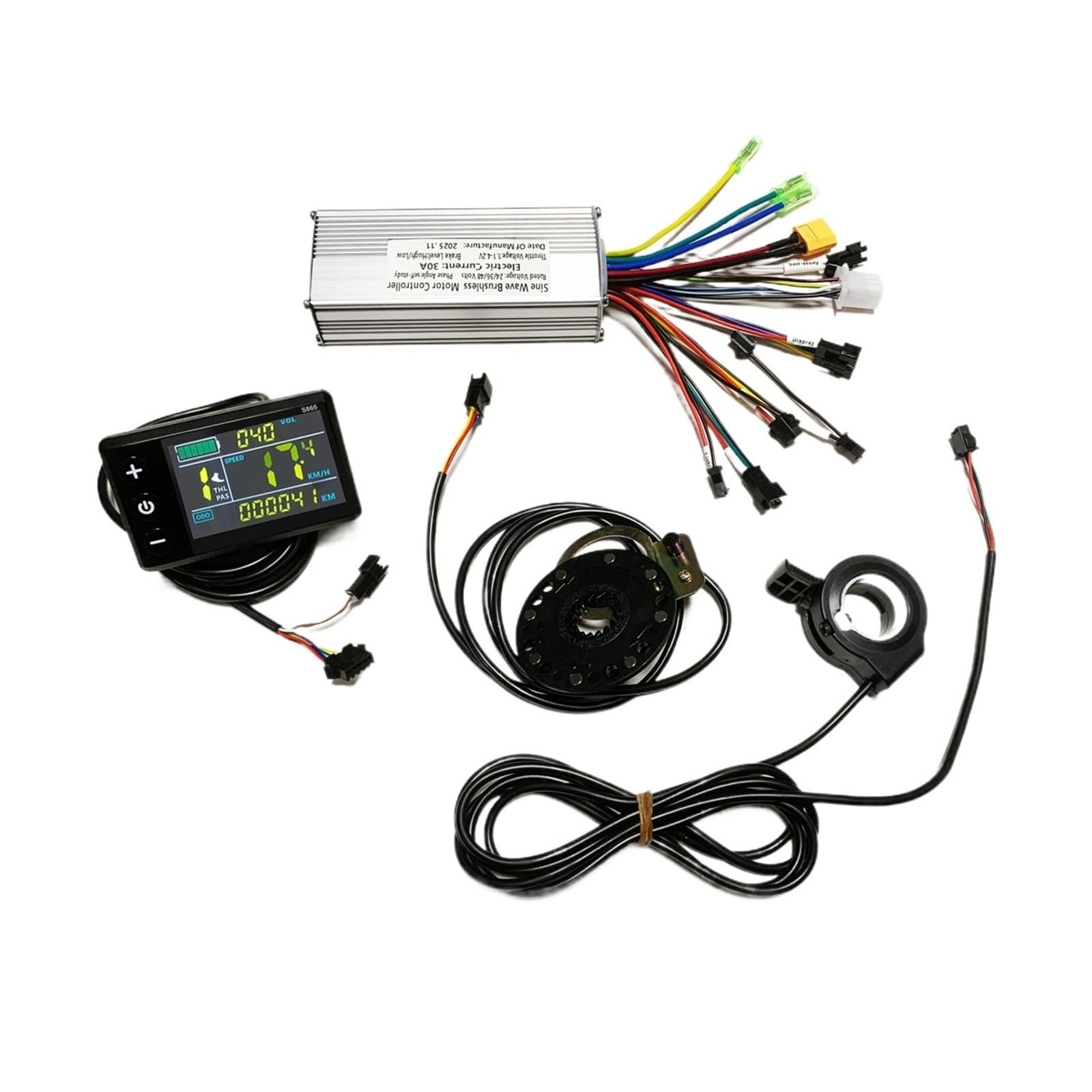 HHB18I 36V 48V 60V 500W 25A/30A Sine Wave Brushless Motor Controller S866 Color LCD Display PAS Throttle Kit(24V 36V 48V 30A)