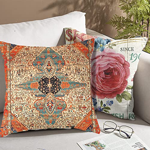 Snycler 2Pcs Kashan Persian Rug Vintage Print Carpet Pillow Case Square Pillowcase Soft Throw Pillow Cover Home Decor For Living Room Couch Sofa Car Cushion Cover 18"X 18" #TOP4