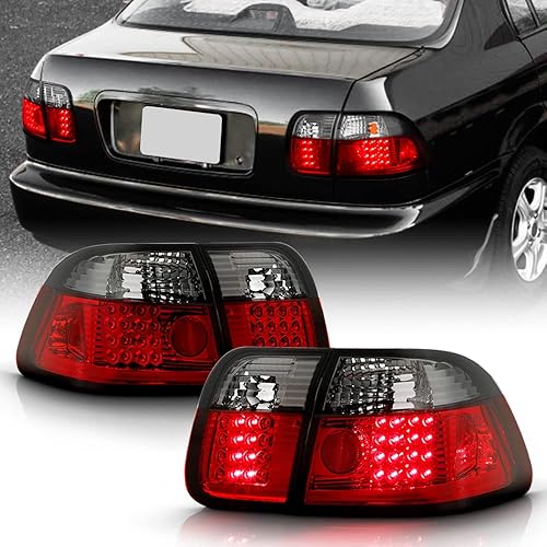 ACANII - For 1996 1997 1998 Honda Civic Sedan Red Smoked LED Tail Lights Rear Brake Lamps Pair Replacement Left+Right