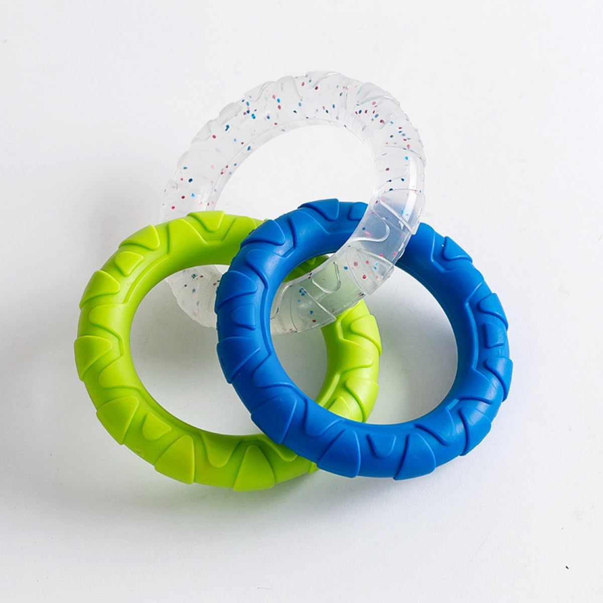 KEDAOLA 3 Interlocked TPR Dog Chew Rings, Textured Tug of War Interactive Toy, Durable Teething Training Play Rings for Small Medium Large Dogs Boredom Relief (Style 5)