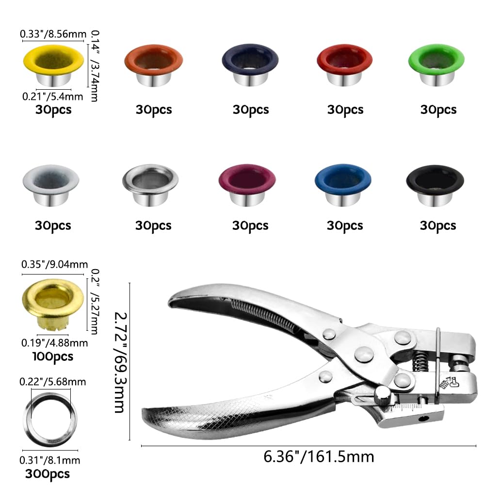 BGTXINGI 300 Sets 10 Colors 1/5 inch Multi-Color Metal Eyelets Grommets Kit with 1Pcs Hole Punch Pliers with 100Pcs Gold Grommets and 300pcs Gasket for Leather Canvas Shoes Belts Bags Crafts - Image 2