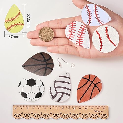 Miniatura 3 de SUNNYCLUE DIY Make 8 pares de dijes deportivos de piel sintética para hacer aretes, kit de iniciación de fútbol americano, dijes de lágrima de