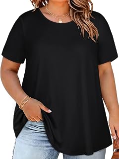 Plus Size Tops for Women Floral Short Sleeves T Shirts Flowy Tunic Blouses