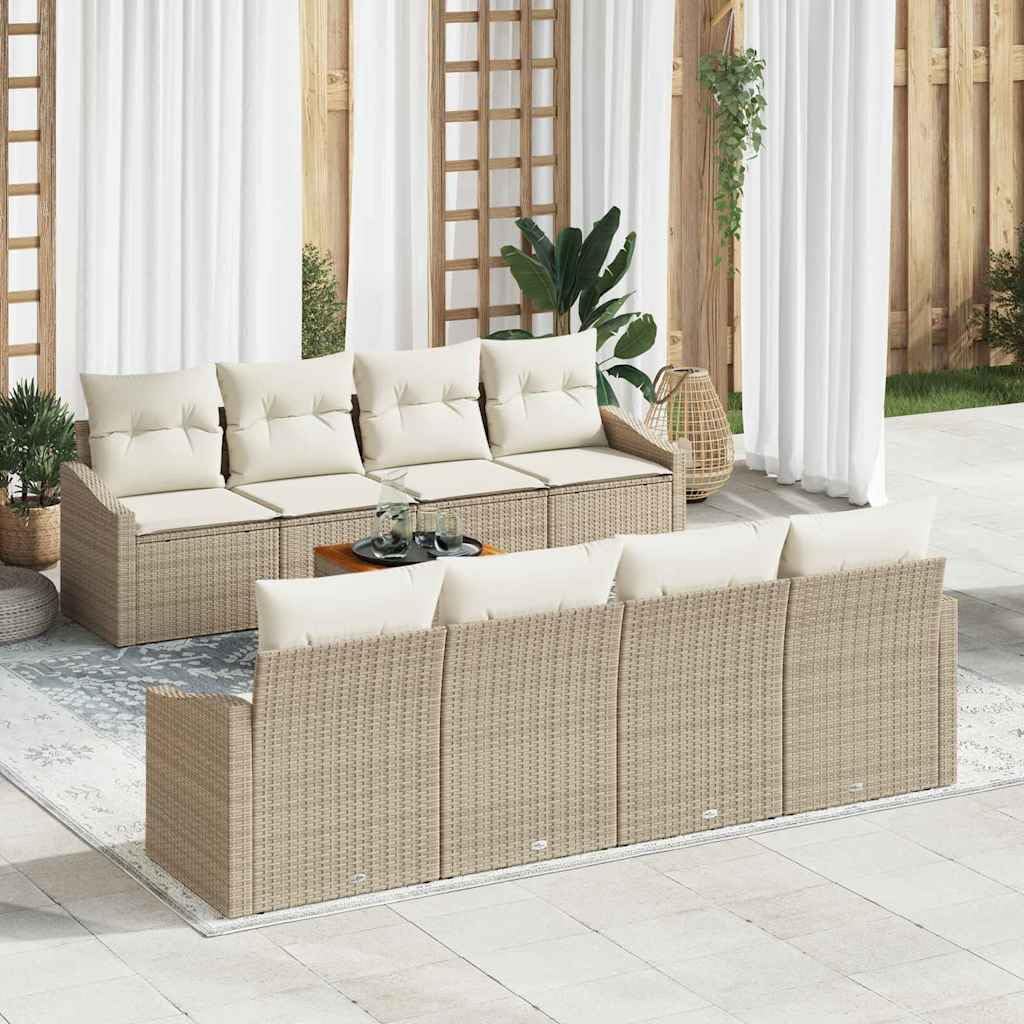 7-częściowy zestaw mebli ogrodowych, beżowy i biały, rattan PE, stal malowana proszkowo, modułowa konstrukcja, odporna na promieniowanie UV, na taras, balkon, do użytku na zewnątrz