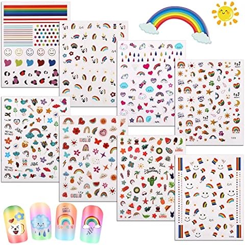 MWOOT 8 Stück Regenbogen Nagelsticker Cover