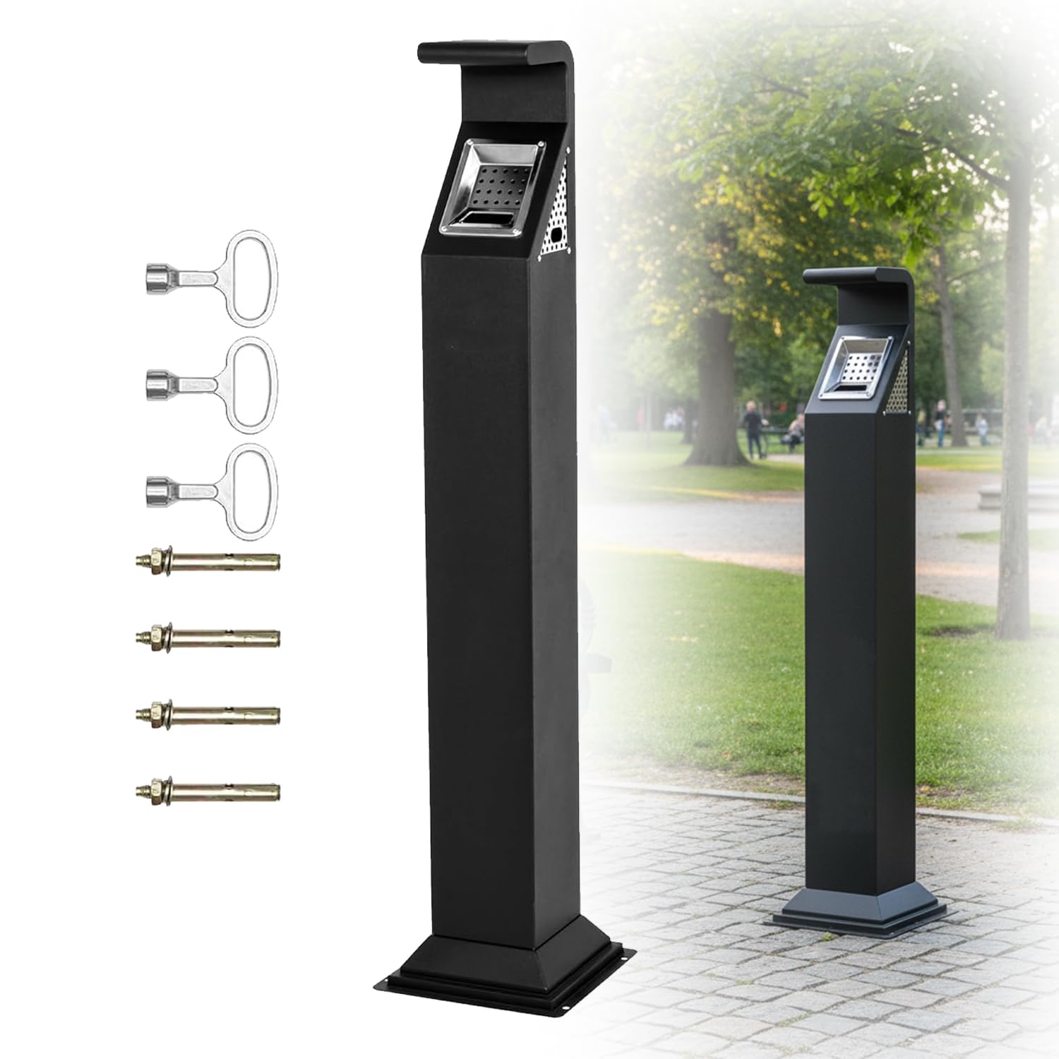 Cubo de basura comercial de acero inoxidable, cubo de basura vertical con llave, cubo de basura impermeable con interior de acero para hogar, oficina, parque, hotel, apartamentos, 118 × 27 × 27