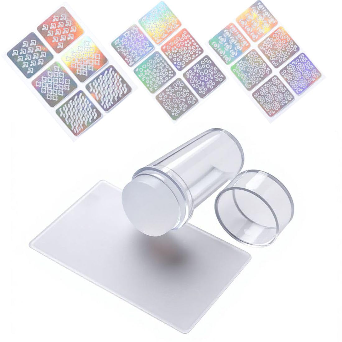 Nail Art Stamping Kit with Clear Jelly Stamper, Scraper Card & Holographic Nail Sticker Templates – DIY Nail Design Tool Set - 3 Pieces-image-46
