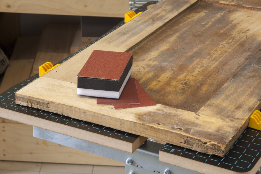 Set di levigatrici manuali adesive wolfcraft, 4 pezzi I 2892000 I con tessuto velcro I per legno, lamiere, plastica e altro I incluse 3 strisce abrasive adesive