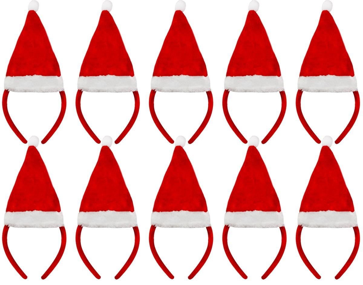 ADULTS CHRISTMAS HATS - 10 PIECE MENS LADIES XMAS COSTUME FANCY DRESS ACCESSORY SET LARGE NOVELTY CHIRISTMAS HATS FAMILY PACK - 10X MINI SANTA HATS ON HEADBANDS