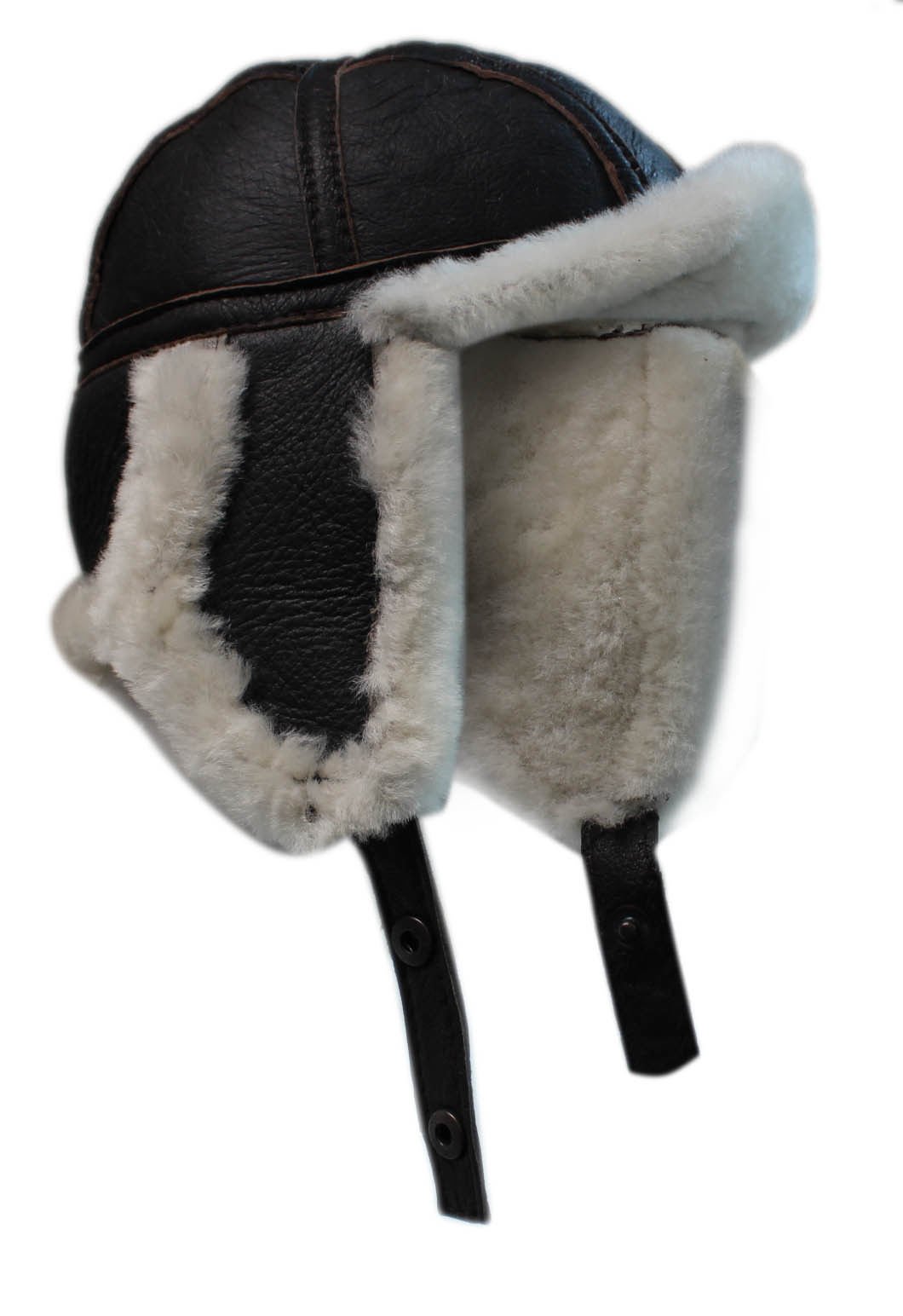 Infinity Leather Men's B3 Cream RAF Aviator Sheepskin B-55 WW2 Trapper Flying Hat M