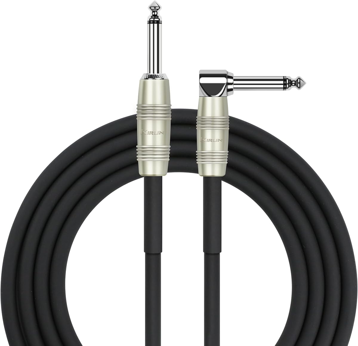 Cable Kirlin IP-202PR-20/BK - 20 pies - Enchufe recto a ángulo recto de 1/4 de pulgada Cable de instrumento Chaqueta de PVC negro