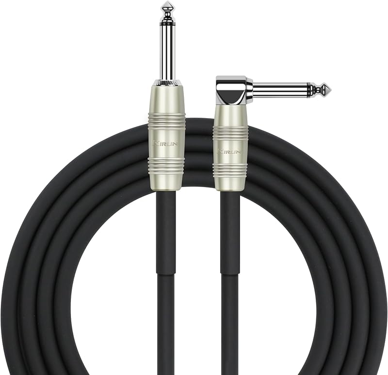 Cable Kirlin IP-202PR-20/BK - 20 pies - Enchufe recto a ángulo recto de 1/4 de pulgada Cable de instrumento campera de PVC negro