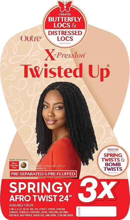 Outre Crochet Braids X-Pression Twisted Up 3X Springy Afro Twist 24 (2 Pack, 1B)