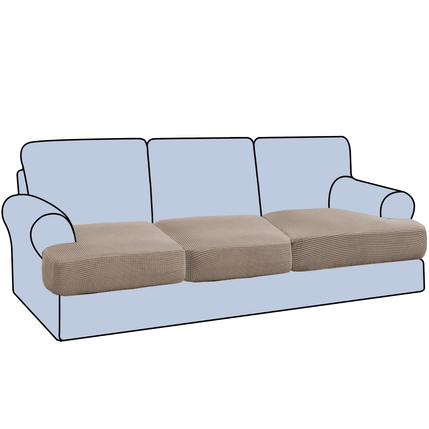 SYLC Sofa T Cushion Seat Covers Polar Fleece Couch Cushion Slipcovers for Individual Cushions Stretch Non-Slip with Elastic Bottom (Taupe,3 Seater)