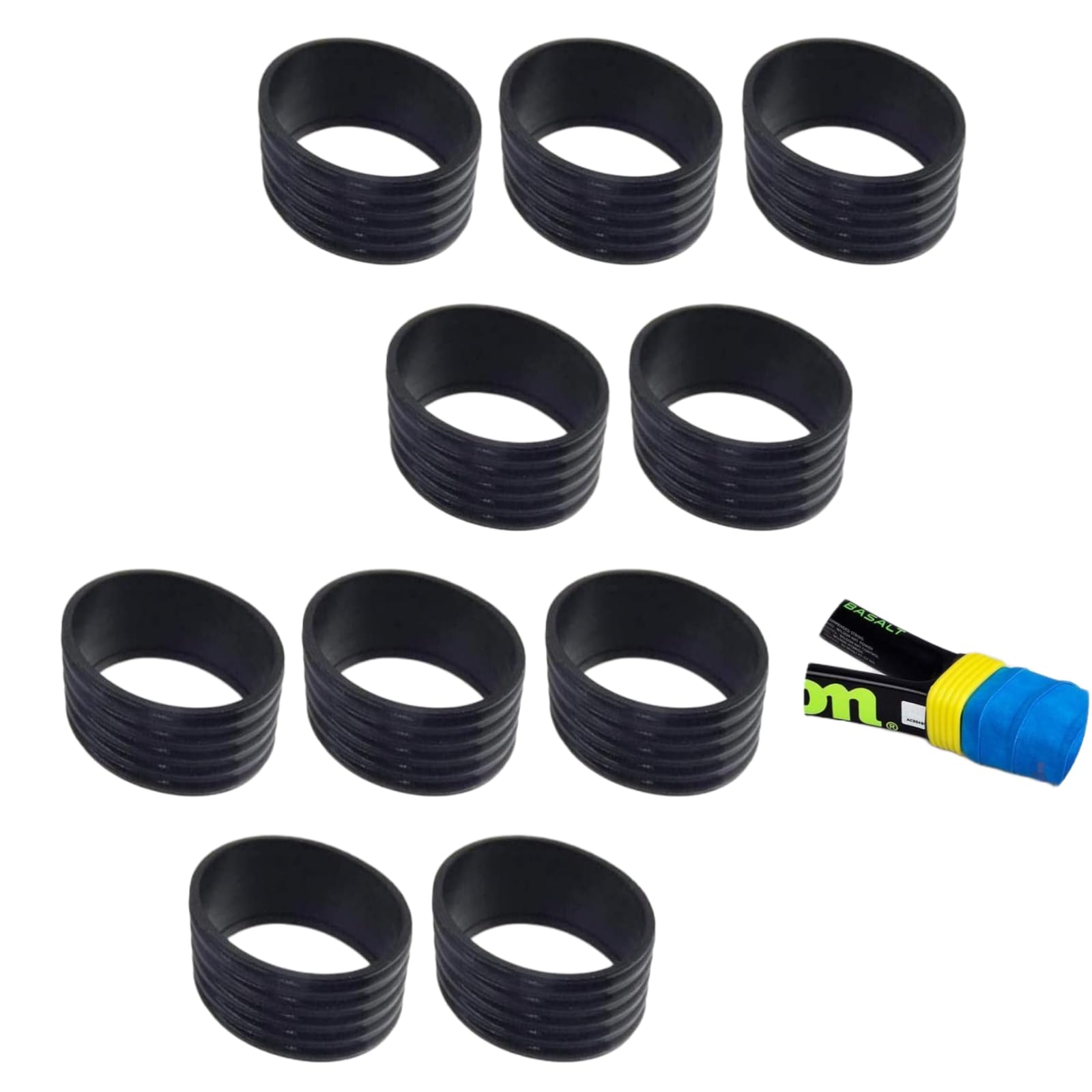 Wpppan 10Pcs Black Tennis Racket Handle Rubber Ring Stretchy Tennis Racquet Band Overgrips, Tennis Racket Grips, Racquet Accessories