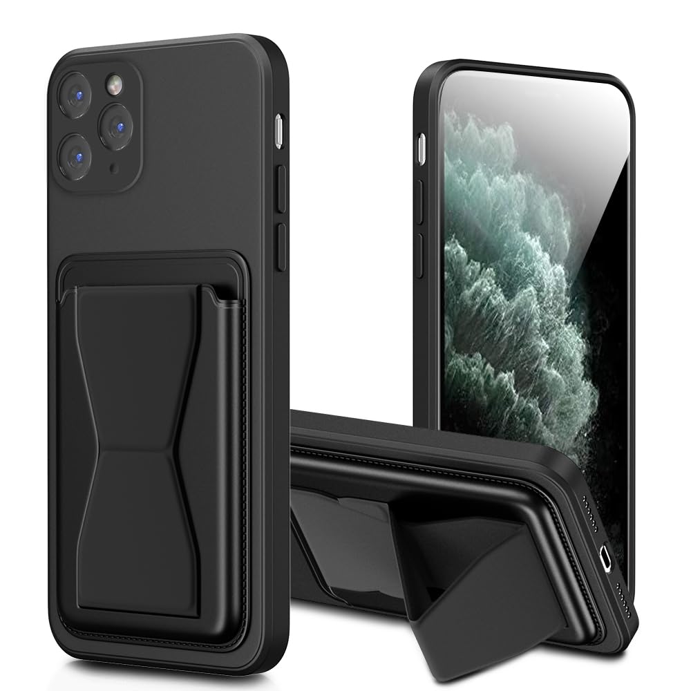 対応 iPhone 11 Pro ケース カード収納 スタンド付き アイフォン 11 Pro シリコン ケース スタンド機能 耐久 滑り止め 黑