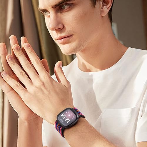 Vista 46 de Paquete de 3 correas elásticas de nailon compatibles con Fitbit Versa 4/Versa 3/Sense 2/Sense, suave, ajustable, transpirable, correas de repuesto