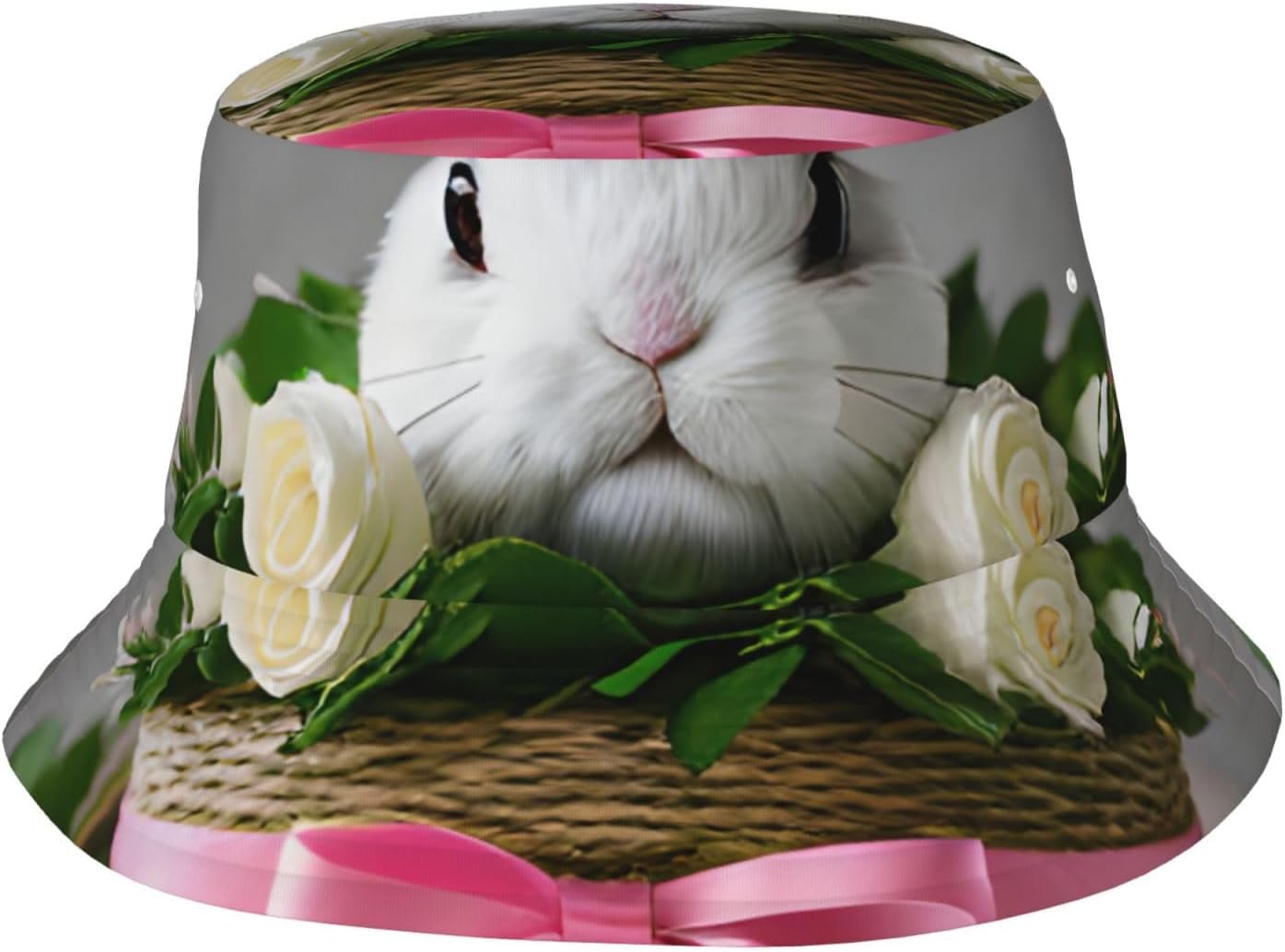 Bunny Rosette Print Sun Hat Outdoor Fisherman Cap Summer Bucket Hat Beach for Men Women Black