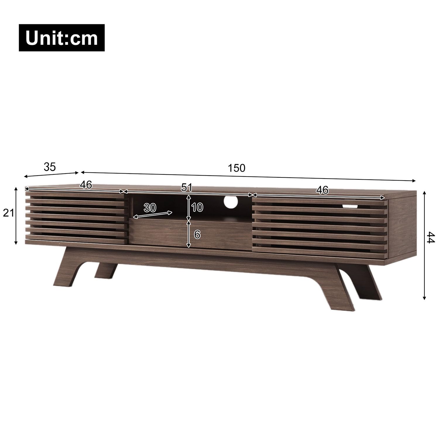 150 × 35 × 44 cm - Meuble TV Bois avec Tiroir Et Portes - Table Television Salon, Design Vintage, Rangement Multimédia avec Gestion des Câbles - Meuble Bas pour Salon