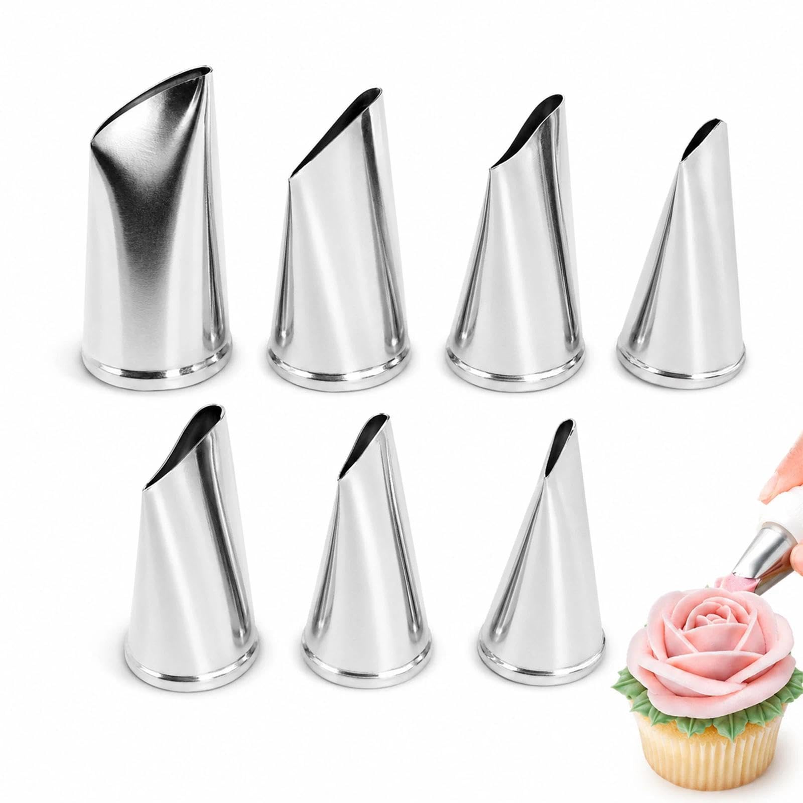 7Pcs Petal Ruffle Piping Nozzles Set, 304 Stainless Steel Rose Icing Pastry Tips, Professional Cake Decorating Kit for Cupcakes, Cookies, Tarts & DIY Baking