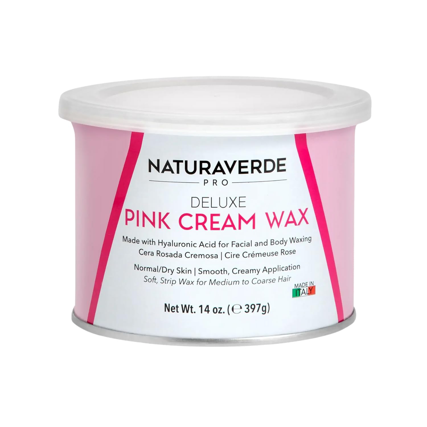 NaturaverdePro Deluxe Pink Cream Soft Wax for Sensitive Skin, Body and Facial Hair Removal, Wax Hair Remover for Women, Dry to Normal Skin Types - 14oz