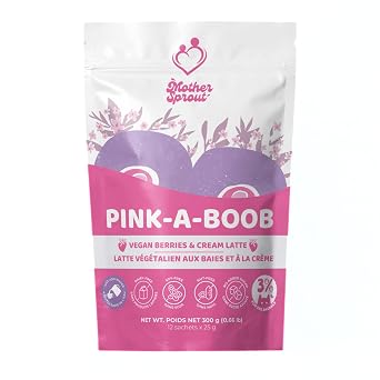 Mother Sprout Pink-A-Boob Vegan Lactation Drink Mix Berries & Cream Latte Flavor for Breastfeeding, Supplement to Support Breast Milk Supply, 12 Servings