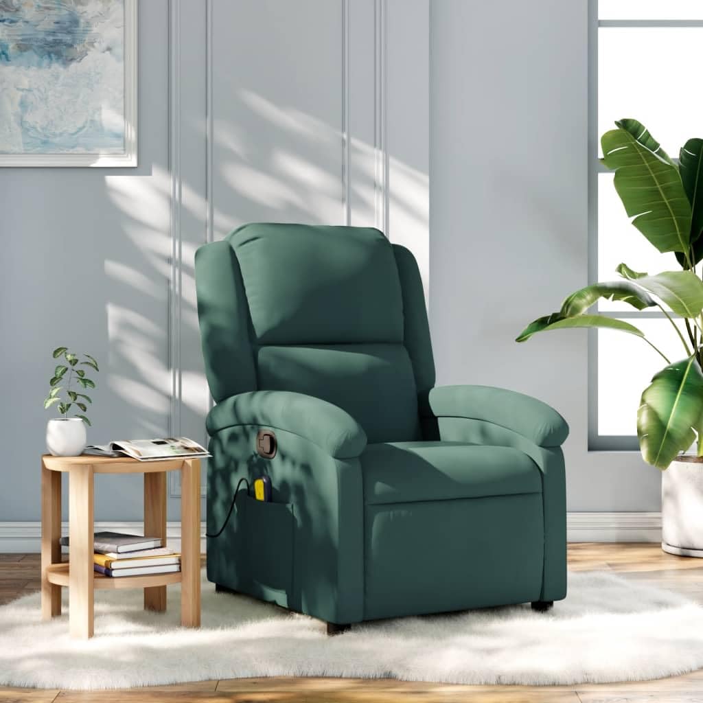 Gecheer Poltrona Massaggiante,Relax,Reclinabile,da TV,per Anziani in Velluto,Verde Scuro,con Poggiapiedi,71x86,5x99,5 cm,Poltrona Reclinabile,Poltrona da TV,Poltrona per Anziani,Poltrona da Massaggio