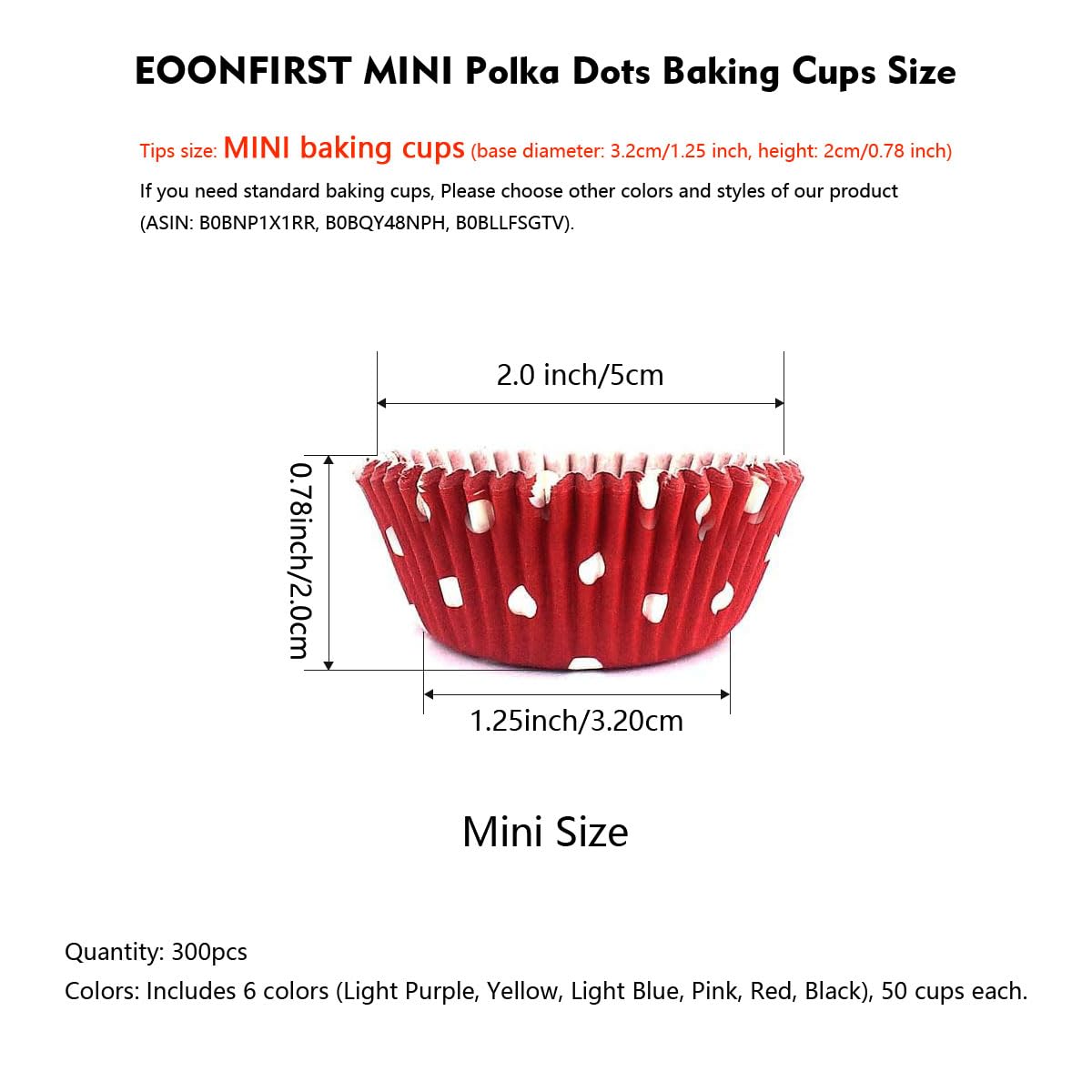 Rainbow Mini Polka Dots Cupcake Liners 300 unidades, sin olor, grado alimenticio y a prueba de grasa